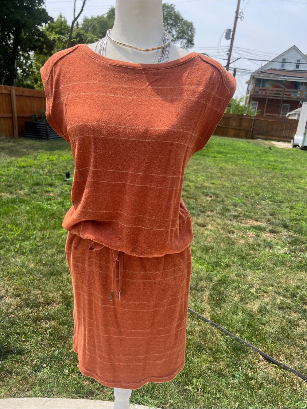 Prana Rust Orange Knit Drawstring Waist Dress
